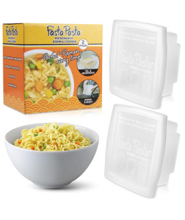 Fasta Pasta Microwave Ramen Noodle Cooker 2 Pack - No Mess, Sticking Or Waiting For Boil - Patented Design Makes Perfect Noodles Every Time