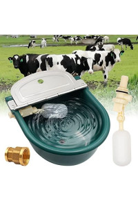 Junniu Automatic Livestock Waterer Water Bowl Trough Kits for Goat horse Dog Pig Cattle Farm Supplies, with 2PCS Float Valve, Brass Connector, Stainless Steel Cover, Hole at the Bottom, Green
