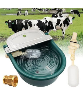 Junniu Automatic Livestock Waterer Water Bowl Trough Kits for Goat horse Dog Pig Cattle Farm Supplies, with 2PCS Float Valve, Brass Connector, Stainless Steel Cover, Hole at the Bottom, Green