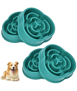 Slow Feeder Dog Bowls For Small Medium Dog, Puzzle Slow Feeding Pet Bowl With Anti-Slip Shim For Puppy Dog, Non-Toxic Preventing Choking Healthy Slower Food Feeding Dishes (4Pc Green)