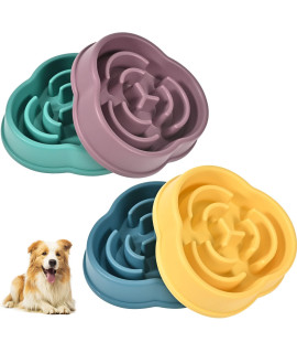 Slow Feeder Dog Bowls For Small Medium Dog, Puzzle Slow Feeding Pet Bowl With Anti-Slip Shim For Puppy Dog, Non-Toxic Preventing Choking Healthy Slower Food Feeding Dishes (4Pc Multi-Color)