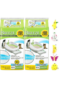 Tidy Cats Breeze Spring Clean Cat Pads Refill Pack (2) 10 Count Pouches With Aurorapet Catnip Toy (Assorted)