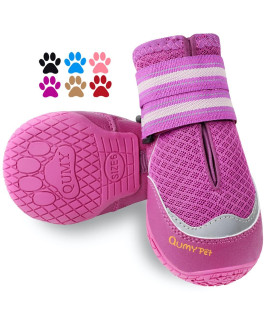 Qumy 2Pcs Dog Boots For Hot Pavement Shoes For Dogs Summer Heat Resistant Booties Mesh Breathable Nonslip With Reflective Straps Purple Size 7