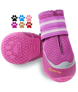 Qumy 2Pcs Dog Boots For Hot Pavement Shoes For Dogs Summer Heat Resistant Booties Mesh Breathable Nonslip With Reflective Straps Purple Size 8