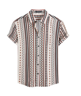 Mcedar Mens Casual Button Down Shirts Short Sleeve Striped Summer Vintage Beach Vacation Shirt 12009-5Xl