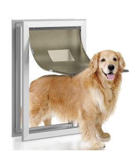Dog Door Aluminum Pet Door With Large Flap 11 X 16, Petouch Doggie Door Designed With Automatic Closing Magnetic Flap, Telescoping Tunnel Lockable Sliding Panel For Extreme Weather, Large