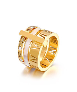 Jaline Stainless Steel Cz Zirconia Roman Numeral Ring For Women Girls 3 In 1 Spinner Rings (Gold Shell-Inlaid, 10 Runs Small)