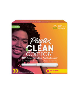 Playtex Clean Comfort Organic Cotton Tampons, Regular Absorbency, Fragrance-Free, Organic Cotton - 30Ct