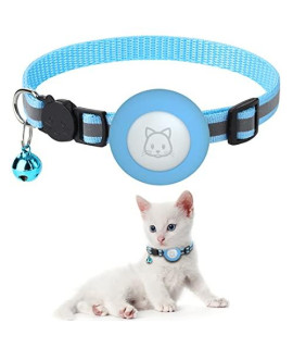 Airtag Cat Collar With Breakaway Bell, Reflective Adjustable Strap With Air Tag Case For Cat Kitten (Blue)