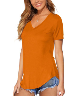 Dittyandvibe Womens Short Sleeve Tees Basic Plain Vneck Tops Shirt Orange Xl