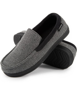Longbay Mens Cozy Moccasin Slippers Loafer House Shoes With Memory Foam And Rubber Sole For Indoor Outdoor (11 D(M), Light Gray)