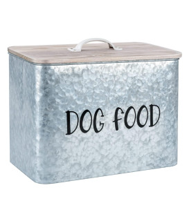 JIAYUAN Dog Food Storage Container Farmhouse Galvanized Dog Treat Dispenser Tin Cute Pet Food Canister Bin with Wood Lid for Dogs Metal