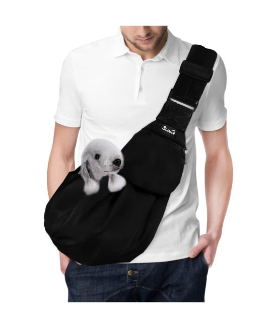 Lukovee Pet Sling, Hand Free Dog Sling Carrier Adjustable Padded Strap Tote Bag Breathable Cotton Shoulder Bag Front Pocket Safety Belt Carrying Small Dog Cat Puppy Machine Washable (Bn, L)