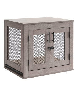 Unipaws Furniture Style Dog Crate With Cushion And Tray, Mesh Dog Kennels With Double Doors, End Table Dog House, Medium And Large Crate Indoor Use (Small, Grey)