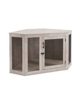 Unipaws Furniture Corner Dog Crate With Cushion Dog Kennel With Wood And Mesh Dog House Pet Crate Indoor Use Medium Weather Grey