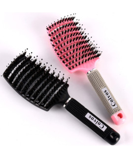 Detangling Brush& Coivos Boar Bristles Hair Brush Make Hair Shiny & Healthier,Curved And Vented Detangler Brush For Women Men Kids,Dry And Wet Hair Brush