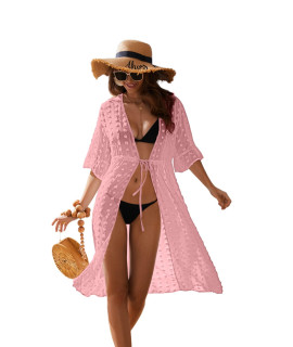 Elesol Womens Bathing Suit Cover Ups Long Sexy Beach Kimono Cardigans Ruffles Short Sleeve Bikini Coverup With Drawstring