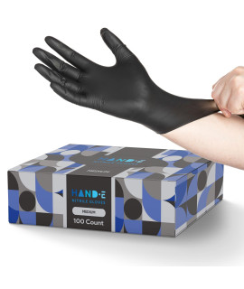 Hand-E Touch Black Nitrile Disposable Gloves Medium, 100 Count - Bbq, Tattoo, Hair Dye, Cooking, Mechanic Gloves - Powder And Latex Free Gloves