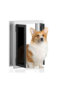 Premium Dog Door, Petouch Aluminum Pet Door With Double Panels, Doggie Door With Automatic Closing Magnetic Flaps, Slide-In Panel 4 Security Locks, Weather Resistant Durable Use, Medium