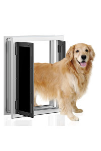 Premium Large Dog Door, Petouch Aluminum Pet Door With Double Panels, Doggie Door With Automatic Closing Magnetic Flaps, Slide-In Panel 4 Security Locks, Weather Resistant Durable Use, Large