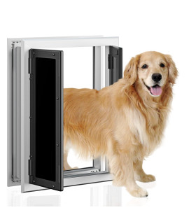 Premium Large Dog Door, Petouch Aluminum Pet Door With Double Panels, Doggie Door With Automatic Closing Magnetic Flaps, Slide-In Panel 4 Security Locks, Weather Resistant Durable Use, Large