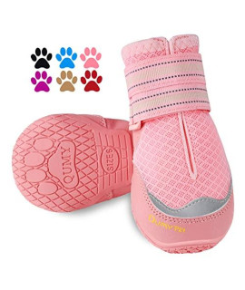 Qumy 2Pcs Dog Boots For Hot Pavement Shoes For Dogs Summer Heat Resistant Booties Mesh Breathable Nonslip With Reflective Straps Pink Size 8