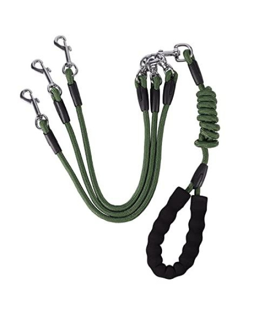 6ft Detachable Dog Leash for 3 Dogs 3-in-1 Dog Leash with Anti-Slip Tangle Free Handle & Reflective Hook, Lead for Medium Large Dogs (Green)