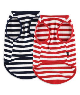 Ctilfelix Dog Shirt Striped Clothes Stretchy Vests For Small Medium Large Dogs Boy Girl Cat Apparel Soft Cotton Puppy T-Shirts Lightweight Pet Tank Top Kitten Outfit Pack-2 Red Blue Xl