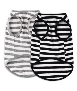 Ctilfelix Dog Shirt Striped Clothes Stretchy Vests For Small Medium Large Dogs Boy Girl Cat Apparel Soft Cotton Puppy T-Shirts Lightweight Pet Tank Top Kitten Outfit Pack-2 Black Light Grey L