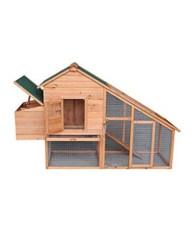 DeepMountain Wooden Chicken Coop Rabbit Cage, Egg Case & Removable Tray & Running Cage, Backyard Outdoor Pet House with Lockable Doors, Waterproof Roof Two-Tier, 75" Extra Large, Wood Color