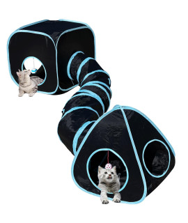 Gonpetgp Cat Tunnels For Indoor Cats With Cube Tent Toys Combo, Pop Up Collapsible Crinkle Interactive Peek Hole, Cat Tube With Play Ball And Bell For Kitten, Puppy, Kitty, Rabbit - Set Of 3