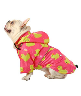 HDE Dog Raincoat Double Layer Zip Rain Jacket with Hood for Small to Large Dogs Ducks Pink - M