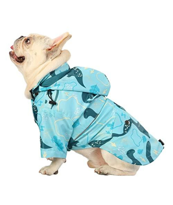 HDE Dog Raincoat Double Layer Zip Rain Jacket with Hood for Small to Large Dogs Dinosaurs - M