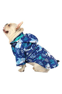 HDE Dog Raincoat Double Layer Zip Rain Jacket with Hood for Small to Large Dogs Sharks - S
