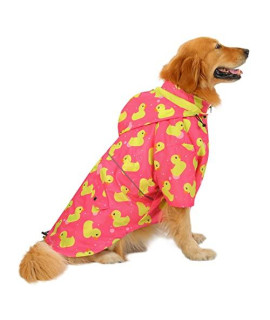 HDE Dog Raincoat Double Layer Zip Rain Jacket with Hood for Small to Large Dogs Ducks Pink - XL