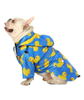 HDE Dog Raincoat Double Layer Zip Rain Jacket with Hood for Small to Large Dogs Ducks Blue - M