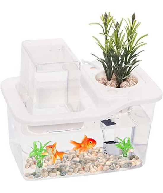 Mindful Design Mini Indoor Aquaponics Growing System Fish Tank -Table Top Ecosystem Kit for Aquatic Plants and Fish - Self Watering Aquaponic Fish Tank - Ecosystem Aquarium