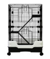 3 Levels Chinchilla Ferret Hamster Pet Crate with Caster Tray and Urine Guard (Black)