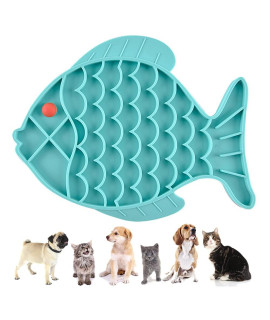Cat Feeders Slow Feeder Cat Bowl Fish Shape Silicone Puzzle Feeder Kitten Bowl Fun Interactive Feeder Bowl Preventing Pet Feeder Anti-Gulping Healthy Eating Diet Cat Bowls (Blue, Fish)