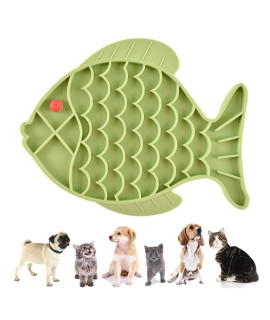 Cat Feeders Slow Feeder Cat Bowl Fish Shape Silicone Puzzle Feeder Kitten Bowl Fun Interactive Feeder Bowl Preventing Pet Feeder Anti-Gulping Healthy Eating Diet Cat Bowls (Green, Fish)