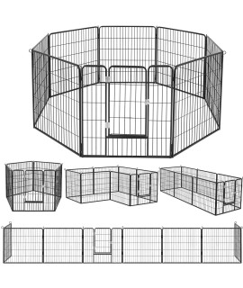 PUKAMI Dog Fence for Dogs, 8 Panels 24/32/40 Height x32 inch Width,Portable Dog Playpen Puppy Playpen for Small Medium Dog Exercise Pen for Indoor Outdoor,Pet Playpen Fence for Yard,RV,Camping, Black