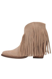 Dingo Womens Tangles Fringe Snip Toe Pull On Boots Ankle High Heel 3" & Up - Beige - Size 9 B