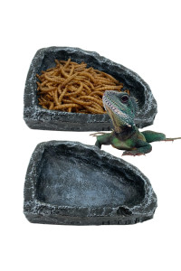 Reptile Water Dish Food Bowl, 2 Pack Reptile Feeding Dish Corner Bowl, Amphibian Reptile Feeding Terrarium Bowls For Bearded Dragon Lizard Frog Gecko Tortoise Hermit Crab