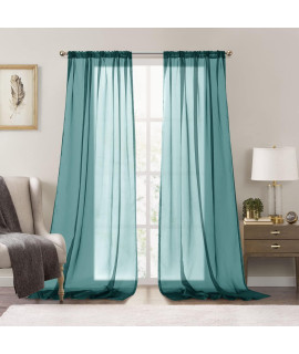 Dreaming Casa Lake Blue Sheer Curtains 84 Inches Long Rod Pocket Curtains 52 W X 84 L