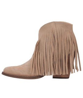 Dingo Womens Tangles Fringe Snip Toe Pull On Boots Ankle High Heel 3" & Up - Beige - Size 10 B