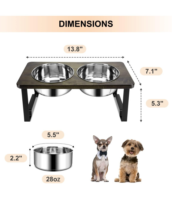 Siooko Elevated Dog Bowls 3for Medium Sized Dog, Wood Raised Bowl Stand with 2 Stainless Steel Bowls, Dog Food and Water Bowl No