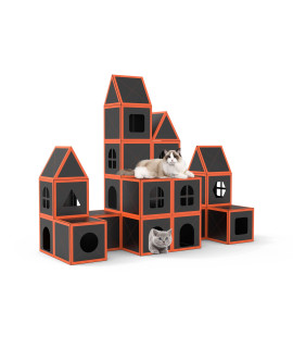 Cat House,Modular Fiber Tiger Tough Multi-Level Cat House Scratcher Playgrounds,DIY Waterproof Pet Hideaway Play House,Tower Condo, Castle Furniture,Interactive Busy Toy Scratching Board (96PCS)