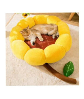 SSDHUA Cat Nest Flower Shape Cat Sofa Bed Cute and Comfortable Pet Cat House Thickened Non-Slip Soft Pet Bed Suitable for Small Cats and Dogs (L,Yellow)
