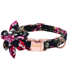Dog Collar With Flower For Girl Dog,Puppy Dog Collar Cute Girl Dog Collars With Safety Metal Buckle Adjustable Floral Pattern Dog Collar For Puppy Small Medium Large Dogs (M, Black Flower)