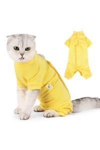 Cat Recovery Suit After Surgery, Pet Recovery Wear For Abdominal Wounds Cat Onesie Cone E-Collar Alternative,Yellow Size M